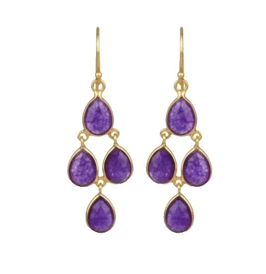 Aventurine Stone Yellow Gold Fashion Earrings