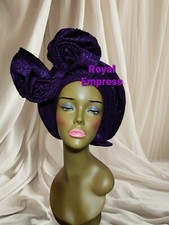 Aso-Oke African Headtie Auto Gele, Royal Purple Empress headwear