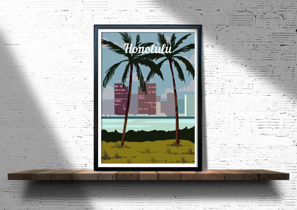 Honolulu travel poster, Honolulu retro wall print, Hawaii vintage travel print - Image 2 of 4