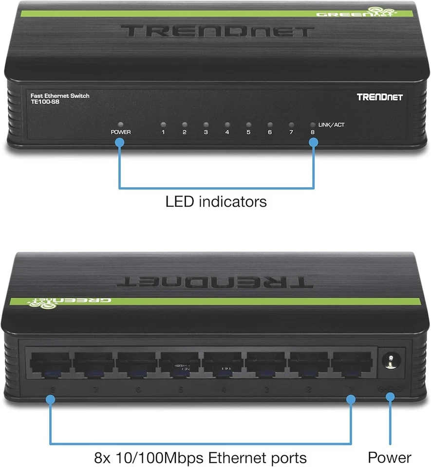 TRENDnet TE100-S8 8-Port 10100Mbps Network Ethernet Desktop Switch - Image 2 of 4
