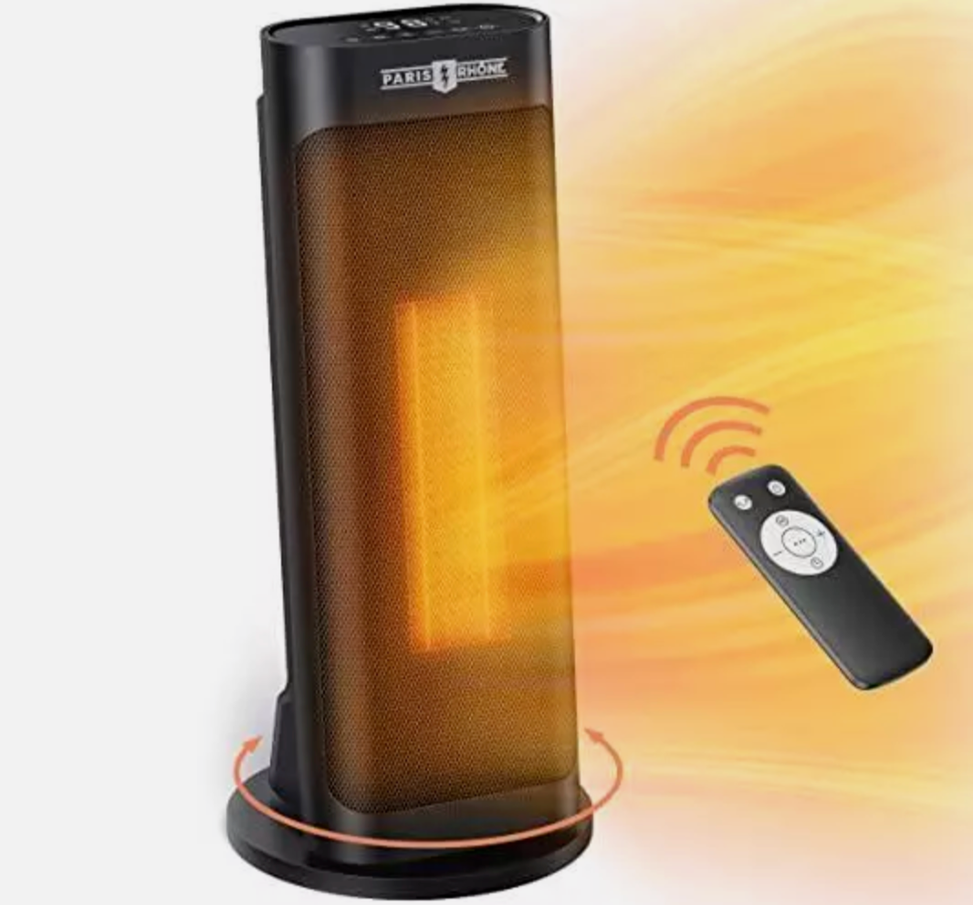 Space Heater, Paris Rhone 1500W Oscillating Electric Space Heater w/ Remote-image