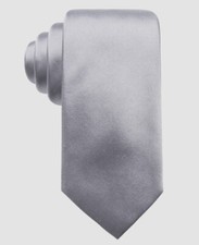  60 Ryan Seacrest Distinction Men's Solid Silver Narrow Silk Neck Tie 60x3