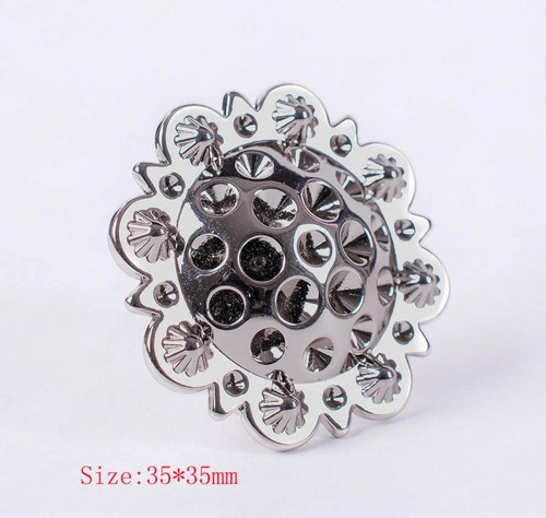 Juego de 5 TACKES DE SILLA DE CABALLO OCCIDENTAL 1-3/8" BAYAS CONCHOS de plata brillante tornillo trasero - Imagen 2 de 8