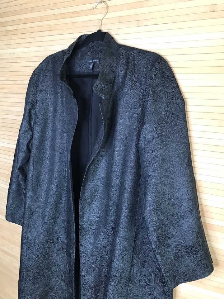 Eileen Fisher Black Topper Jacket Size XL Silk Linen blend Stand Up Collar - Image 2 of 4