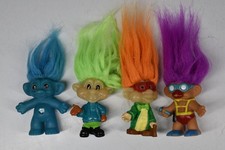 4 Vintage Wish Treasure Troll Doll Lot Characters 1990's Toys Neons Blue Skin