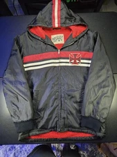 Jesse James West Coast Choppers Red Sherpa Lined Full Zip Jacket Sz L 22.5x28.5"