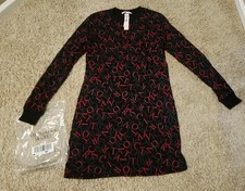 NWT VICTORIAS SECRET VS Logo Print Waffle Long Sleeve Sleep Shirt Pajama Dress S