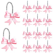 12 PCS Pink Bow Knot Shower Curtain Hooks Decorative Bathroom Decor Rings