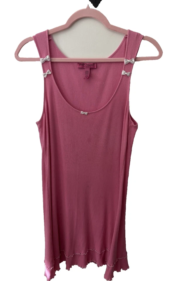 Camisón Betsey Johnson Intimates Rosa Blanco Lazo Lechuga Borde Coqueta Talla M Foto 4 de 4