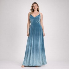 NWT Morilee Madeline Gardner Blue Velvet Maxi Dress Size 12 Prom Bridesmaid