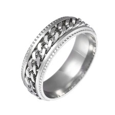 2 PCS Stainless Steel Embossed Rotatable Chain Rings for Men, 8mm Width