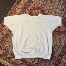 Vtg 60  s Hanes Breeze Shield Short Sleeve Blank Cotton Sweatshirt Size L White