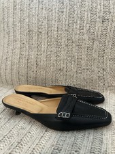 Donald J Pliner Black Leather Slip On Mule Shoes Small Heel Womens Size 7.5 RARE