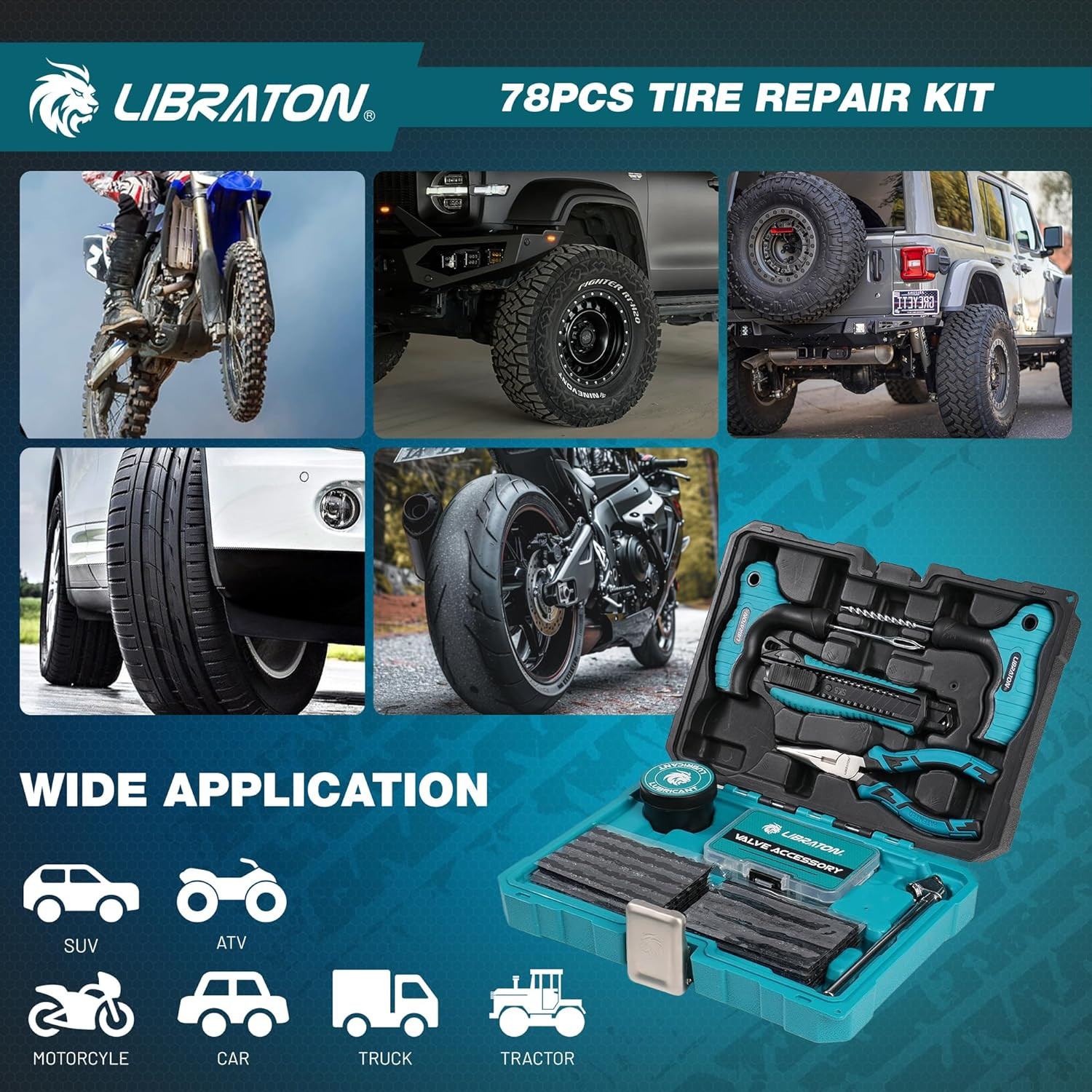 Kit Riparazione Pneumatici Auto, Kit Riparazione Gomme Professionale E Robusto p - Miniatura 7