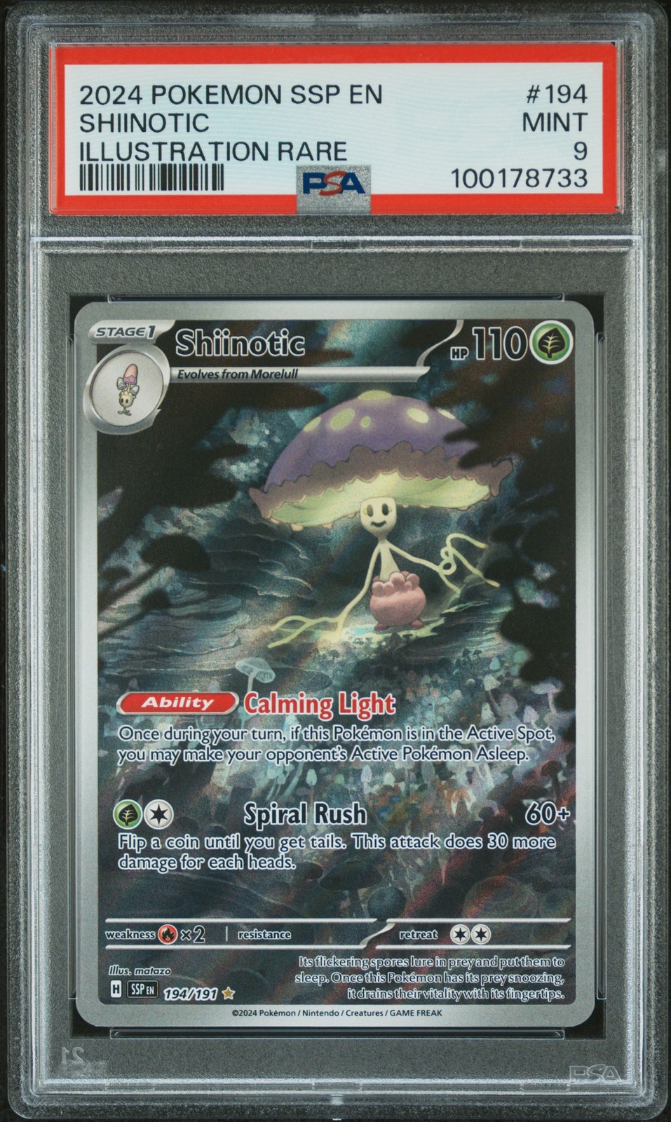 2024 Pokemon TCG Shiinotic Surging Sparks #194 Illustration Rare PSA 9