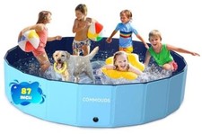 Extra Large Foldable Dog Pool, Hard Plastic Kiddie Pool 3XL-87x16IN Blue