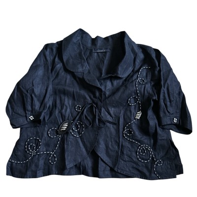 Animale Paris Black Linen Art To Wear Lagenlook Cropped 3/4 Sleeve Jacket Size 6