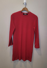Reformation Jeanne Red Long Sleeve Ribbed Round Neck Mini Dress Size XS 