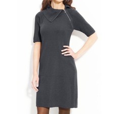 Calvin Klein Zip Cowl Neck Gray Knit Sweater Dress
