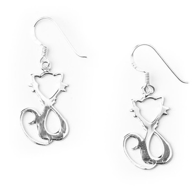 Silber Sterling Silber Ohrringe 925 Cut-Out Katze Kätzchen Haustier Hänger Tropfen