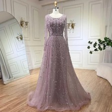 Luxury Beaded Evening Dresses Customized Long Sleeves Gowns Wedding Party