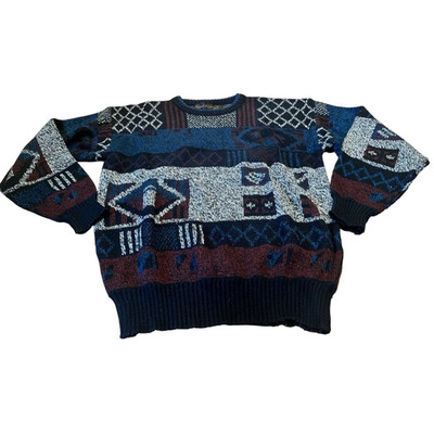 Vintage Michael Gerald Acrylic Knit Sweater; Mens Large Grandpa Cosby Retro 80s