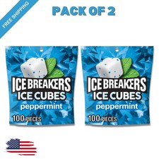Pack of 2 Ice Breakers Ice Cubes Peppermint Sugar Free Gum 8.11 oz 2x 100 pcs