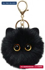 Cute Black Cat Plush Keychain - Kawaii Bag Charm, Soft Cat Pom Pom Keychain for