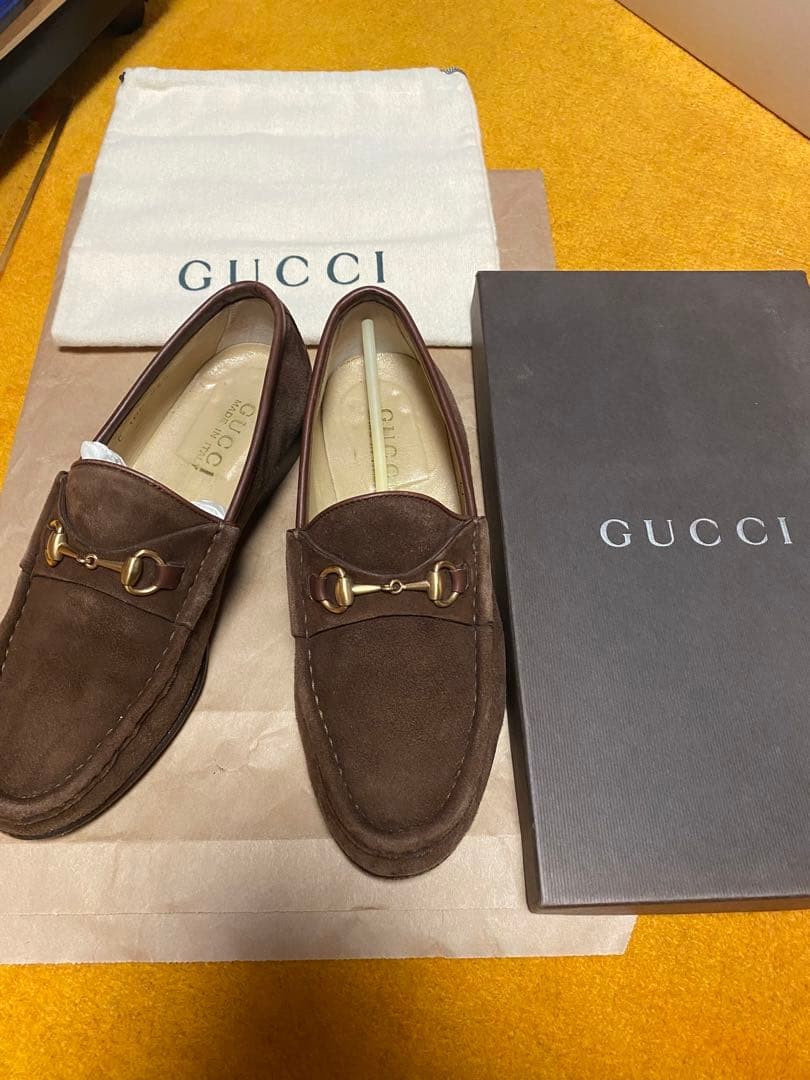 Gucci Horsebit Loafers Gold Hardware Brown Suede Size 35.5 About US 5.5 Women