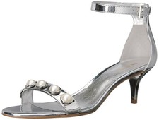 Nine West Womens Lipstick Synthetic Dress Sandal 7.5 M Silver Ankle Strap