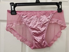 Vintage Girly Glossy Satin Mesh Hot Pink Panties. Size Med