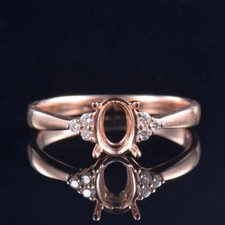 Oval Shape 7x5mm 4-Prong Semi Mount Ring 925 Silver Delicate Rose Tone Band
