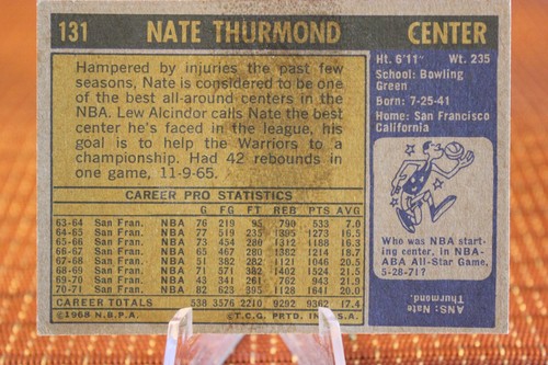 1971 Topps Basketball NATE THURMOND #131 - San Francisco Warriors - Picture 2 of 2