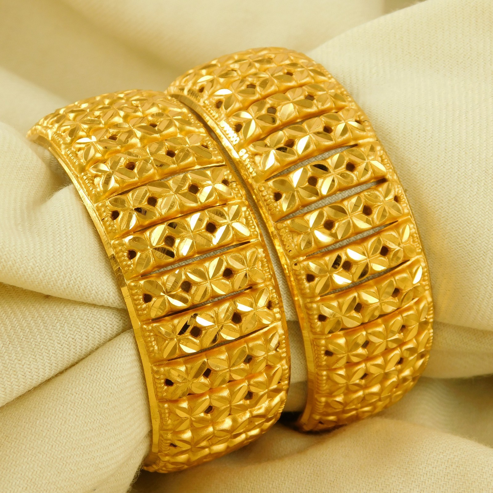 2PCs 22K Gold Plated Ethnic Bangle Bracelet Set for Women Kangan Fashion Jewelry-image