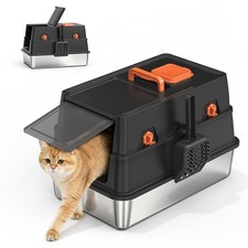 Stainless Steel Litter Box with Lid, Enclosed Metal Cat Litter Box with 120 176