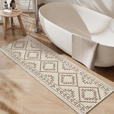 Waffle Bathroom Runner Absorbent Washable Rug Tassels Cream/Brown 24x48 Inch