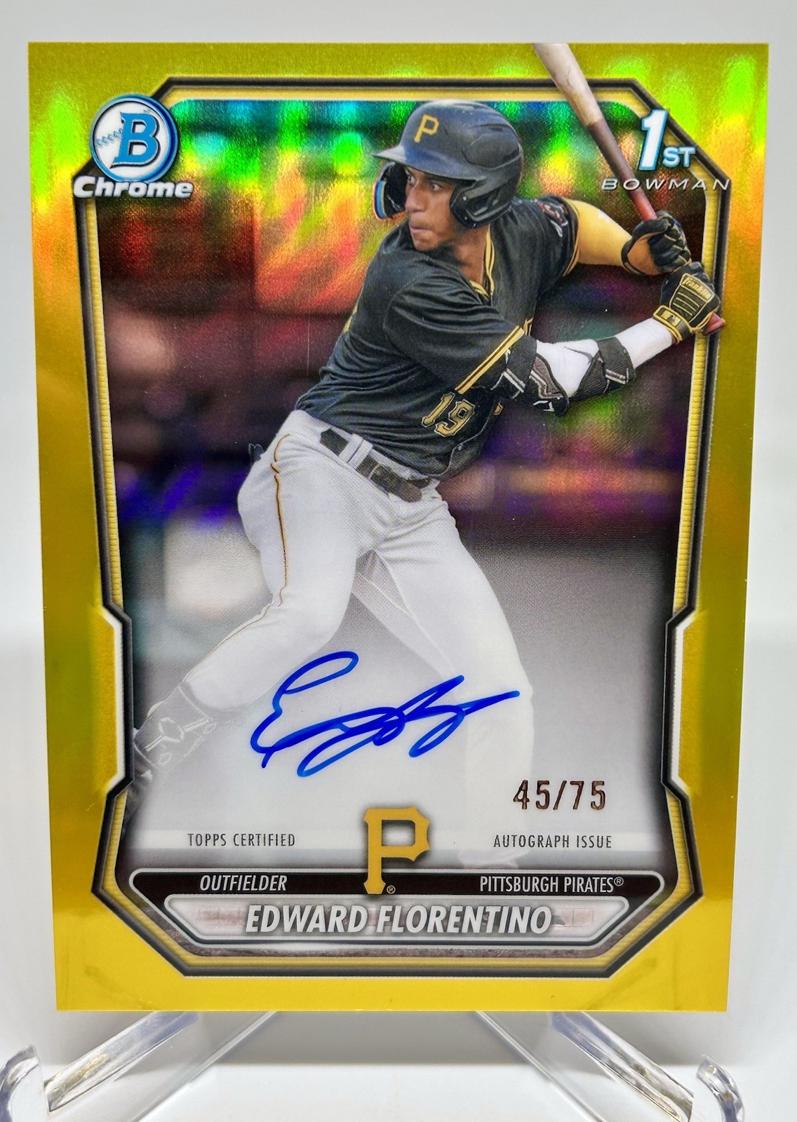 Edward Florentino 2026 Bowman Chrome 1st Auto CPA-EF True Yellow /75 Pirates