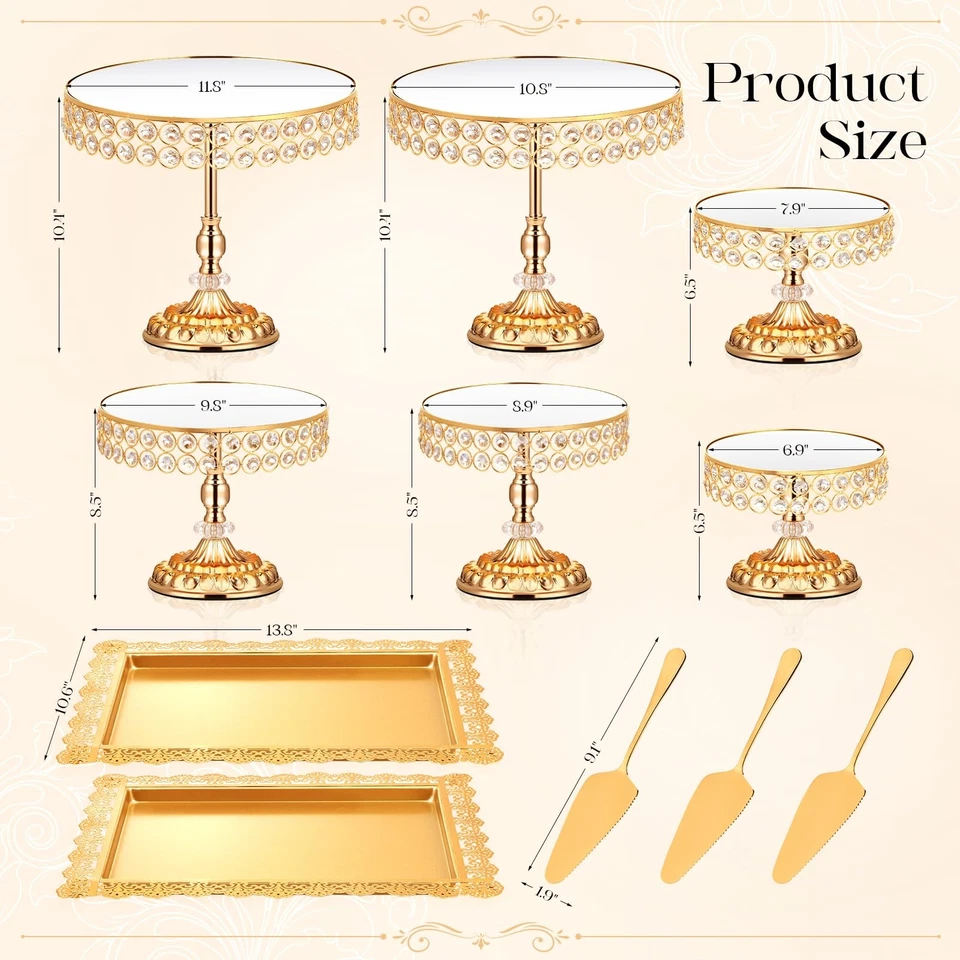 Juego de 12 piezas de soporte para pasteles de oro, soporte de exhibición de pasteles vintage con borde de cristal a... Foto 2 de 4
