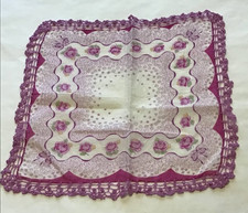 Purple Vintage Ladies Handkerchief with Flowers and Trim