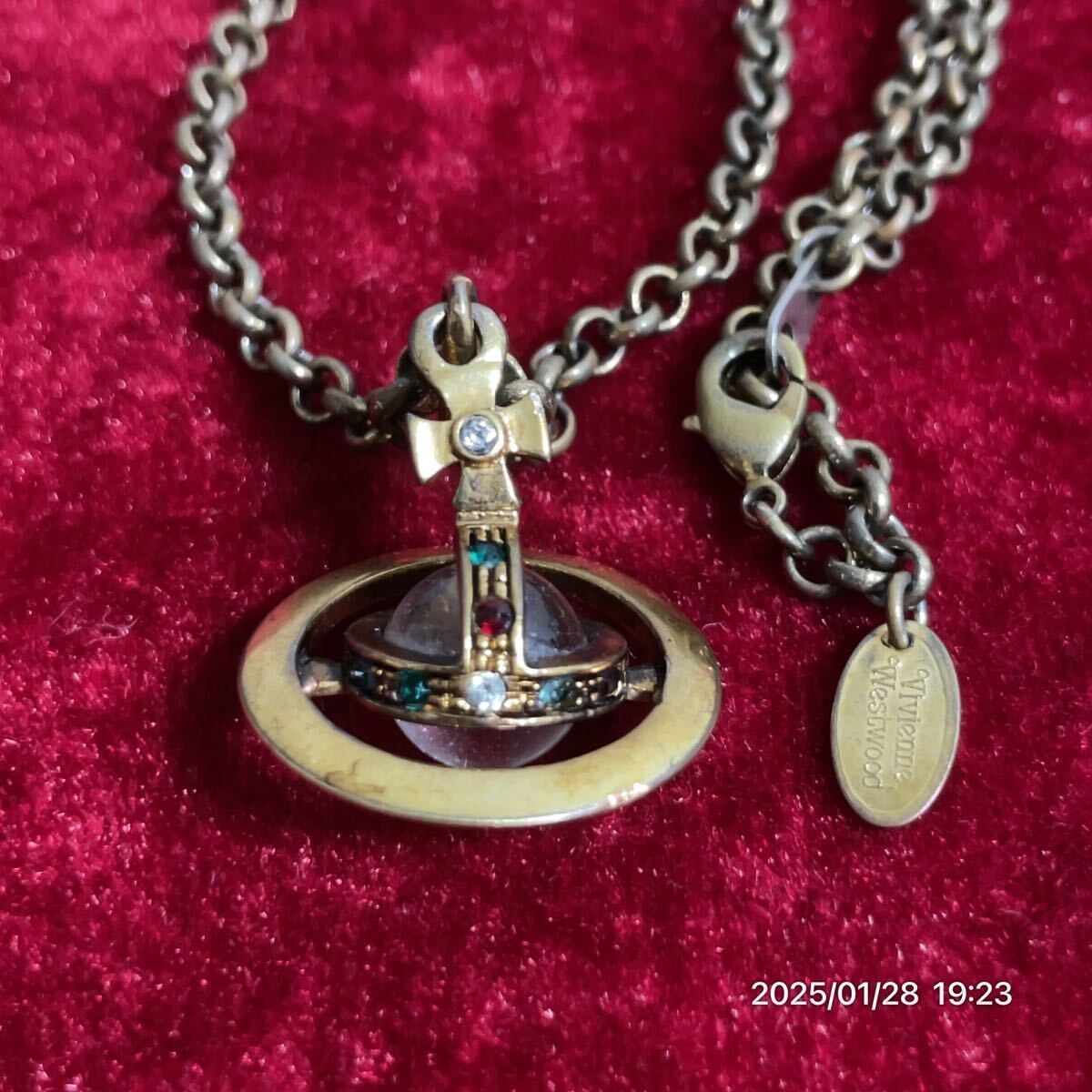Vivienne Westwood Orb Cross Rhinestone Gold Color Necklace