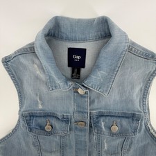 Gap Kids Girls Denim Jean Vest Light Wash Distressed Size S Vintage EUC