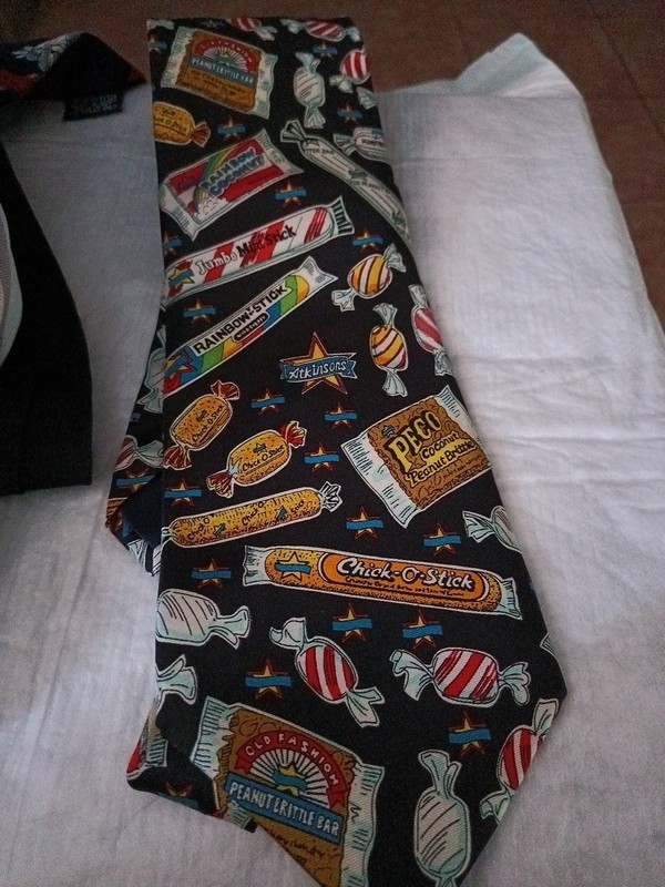 Atkinson’s Candy Necktie Tie 100% Silk Chick O Stick Rainbow Coconut Bar 
