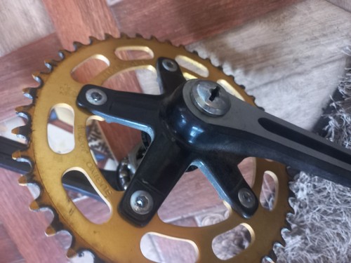 VINTAGE OLD SCHOOL BMX SUGINO 2 PIECE CRANK WITH GOLD CHAINWHEEL - Imagen 7 de 7