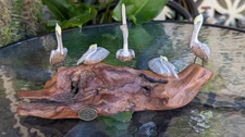 2019 John Perry Sculpture 5 Pelicans Wood Base Rare
