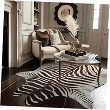 Zebra Print Area Rug Faux Skin Cowhide Animal Design Mat Faux Suede Safari