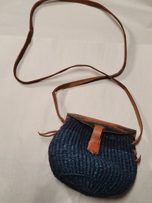 Vintage  Blue woven  handmade Leather top  Handbag Bag afican made 
