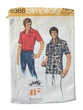 Vintage 70s Simplicity 6368 Men Sewing Pattern Size Large Short Sleeve Shirt CUT