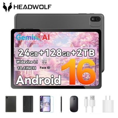 Headwolf 10'' Android 16 Tablet 24GB + 128GB T615 8-Core HD Display with Keyboard