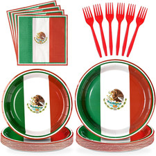96Pcs Mexico Flag Birthday Party Supplies Disposable Mexican Soccer Dessert Plat