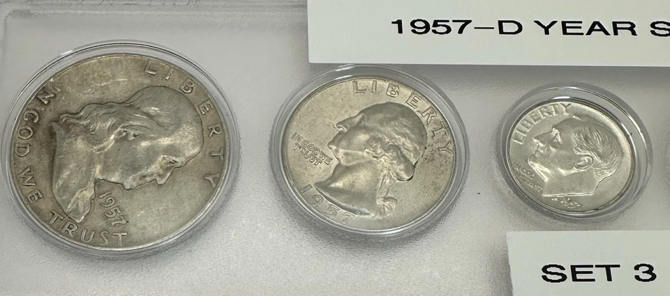 1957-P 5-Coin Mint Set – Almost Uncirculated – Whitman Holder  90% Silver Set #3 - Image 2 of 4